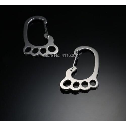 100pcs Foot Shaped Climbing Hook Stainless Steel Key Chain Camping Hiking Outdoor Carabiner Outdoor Tool