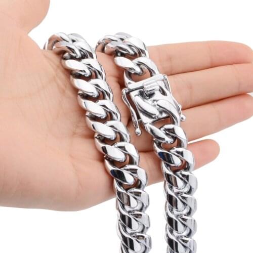 16mm Heavy Accessories White Gold Stainless Steel Miami Link Curb Cuban Chain Mens Necklace Male Party Jewelry Christmas Gift