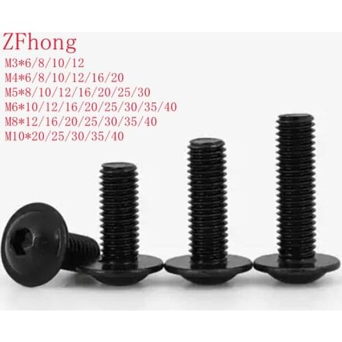 10-20pcs m4 m5 m6 m8 grade 10.9 black Half Round Button Flange Head With Washer Inner Hex Socket Allen Screws Bolt