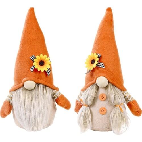 2 PCS Harvest Festival Decoration Handmade Plush Faceless Gnomes Sunflower Doll Decor Home Desktop Ornaments Wholesale XB