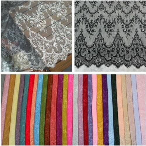 3M / Lot French Eyelash Lace Fabric Chantilly 150cm White Black Diy Exquisite Lace Embroidery Clothes Wedding Dress Accessories