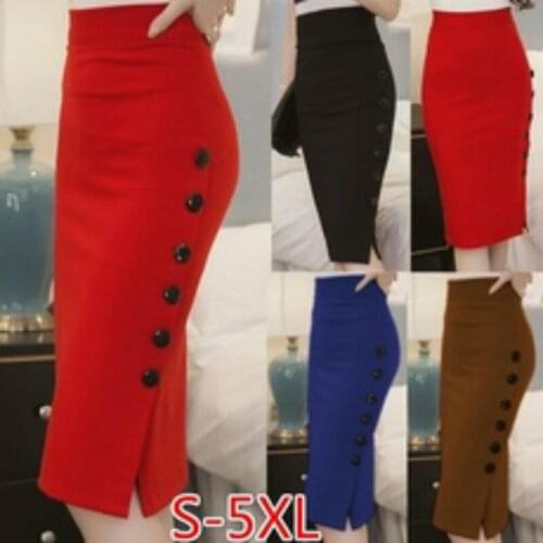 4 Colors Plus Size New Fashion Women Skirt Midi Skirt Slim Sexy Open Slit Button Slim Pencil Skirt Elegant Ladies Skirts S-3XL