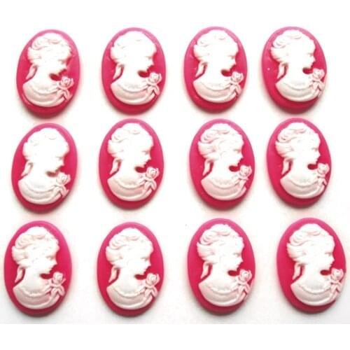 50Pcs Fuchsia Resin Oval Girl Beads Decoration Crafts Flatback Cabochon Scrapbooking Fit Phone Embellishments Diy Accessories