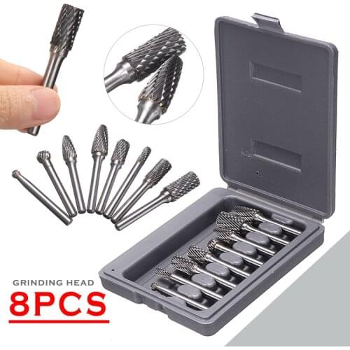 8pcs/lot Tungsten Carbide Rotary Burrs Head Electric Grinder Cut Bit For Metalworking Polishing Drill Bits