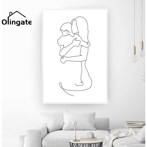 Abstract Minimalist Wall Poster Mother with Children Art Line Drawing Print One Piece Canvas Art Home Decorative for Living Room