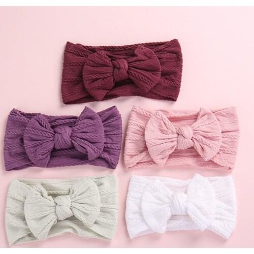 Knot Bow Nylon Headbands, Cable knit nylon head wraps, Pompom Trim Wide Nylon Turban Headband Baby Girls Hair Accessories