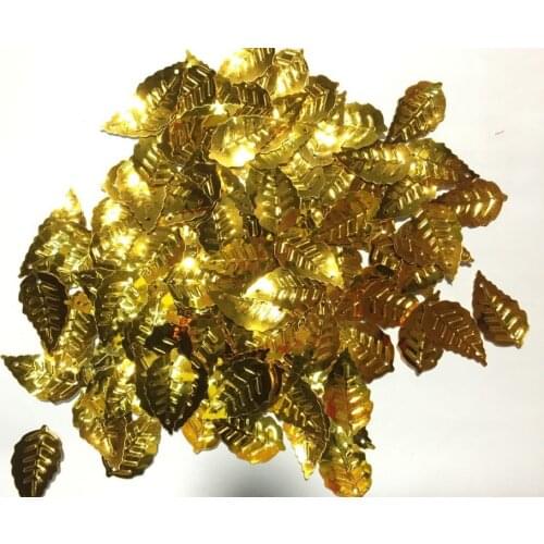 50g/lot Leaf Sequins 13*24mm PVC Sewing DIY Garment Accessory Leaves With 2 Holes Gold Confetti