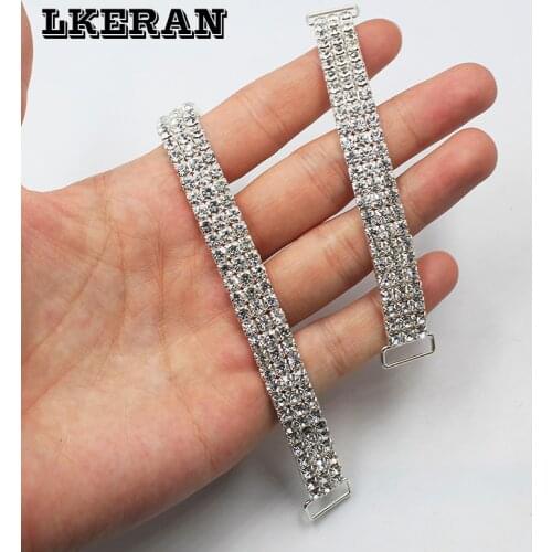 100%New 16/11cm Auto shrink Three-rows Rhinestone Chain Bikini Connectors Rings Bukcles Clothing Decoration for Women 2Pcs/Lot