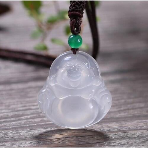 Pure natural white agate, chalcedony, Maitreya Buddha Pendant necklace, Buddha god, jade pendant, jewelry pendant, jade pendant
