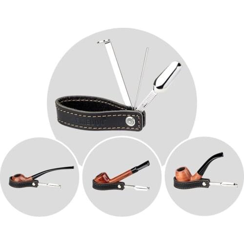 Pipe Holder Genuine Leather Portable Stainless Steel Pipe Stand For Pipe Lovers High Quality