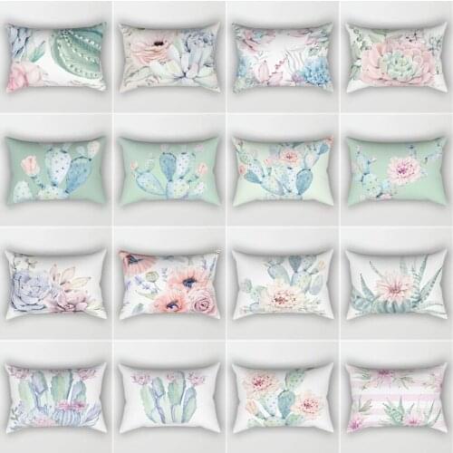 Green Plant Rectangular Nordic Sofa Cushion Lumbar Pillow Cushion Double-Sided Pattern Invisible Zipper Removable Washable