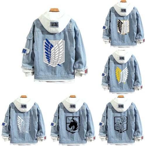 Anime Cosplay Attack on Titan Jeans Jacket Scout Regiment Cosplay Denim Jacket Casual Hooded Sweatshirt Outwear Coat
