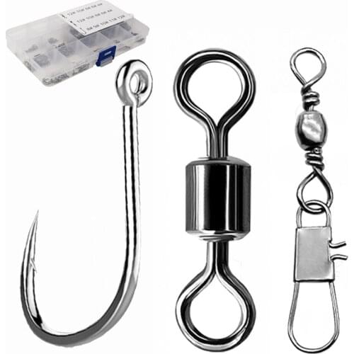 Erchang 150PCS Pike Fishing Accessories Connector Pin Bearing Rolling Swivel With Safety Snap Solid Rings And Carp Fishing Hook