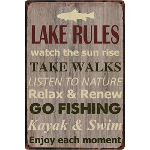 [ Kelly66 ] Lake Rules Metal Sign Tin Poster Home Decor Bar Wall Art Painting 20*30 CM Size y-2275
