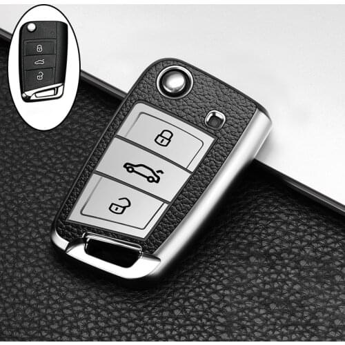 Leather+TPU Car Remote Key Cover Case For Volkswagen VW Golf 7 MK7 Tiguan Seat Ibiza Leon FR 2 Altea Aztec For Skoda Octavia A7