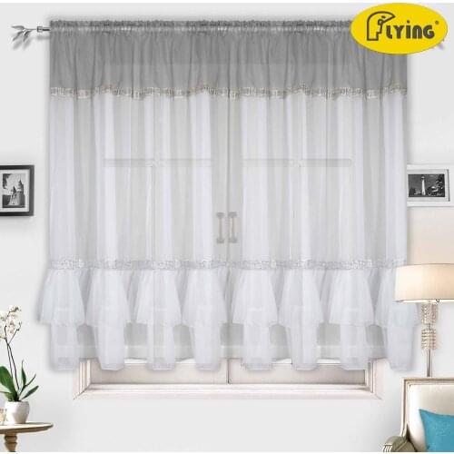 Tulle Voile Dyeing Color Pleated Window and Kitchen Showcase with Laser Carving Ladder Belt