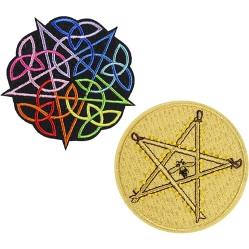 Colorful Ironing Embroidery Patches for T-shirt Pentagram Iron on Stripes Appliques DIY Clothes Stickers Clothing Round Badges