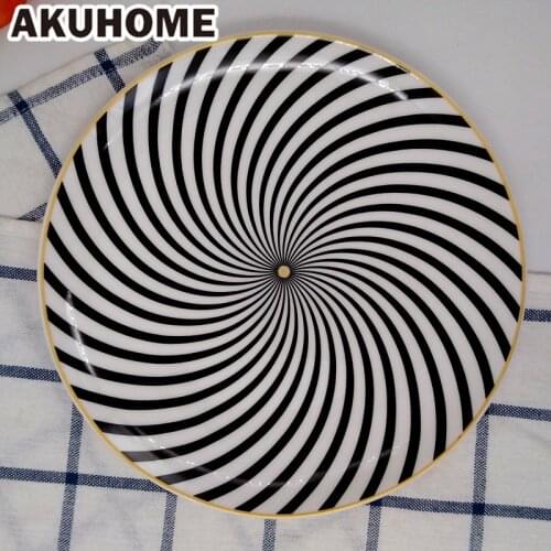 Creative Japanese Round Baking Plate Underglaze Color Ceramic Tableware Salad Western Plate Steak Plate Household Flat Tray