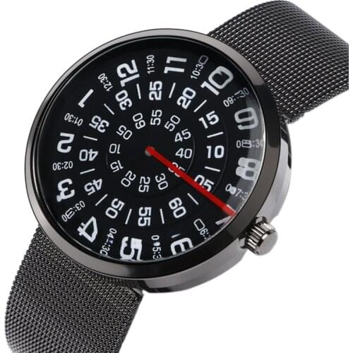 Creative Turntable Dial Watch Men and Women Special Number Hour Clock Full Steel Mesh Band Unisex Bangle Gifts Quartz Relogios