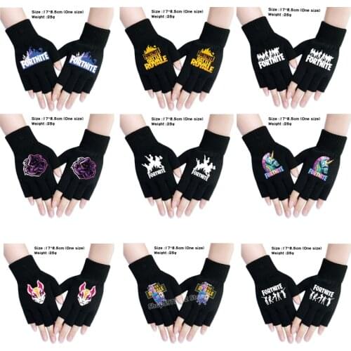 Fortress Night Fortnites Half-Finger Gloves Cartoon Printed Men Women Warm Gloves Knitted Gloves Winter Christmas Gifts Black