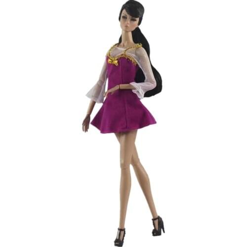 1/6 Lace Puff Long Sleeve Purple Princess Dress For Barbie Doll Clothes Outfits Party Gown Costume 11.5" BJD Accessory Kids Toys