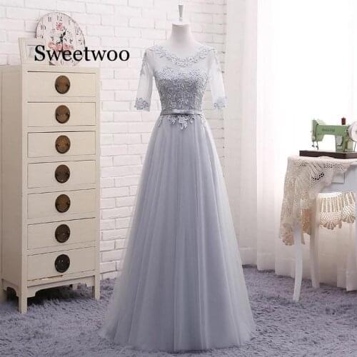 A-line Half Sleeve Tulle Lace fashion Long party Dresses Robe de soire
