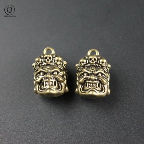 Brass Buddha Aryaacalanatha Head Pendant Car Keychain Punk Skull Bodhisattva Figurines Key Chain Hanging Jewelry Vintage Keyring