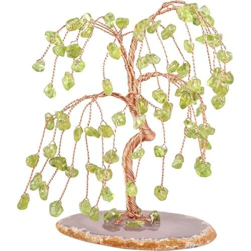 Mini Crystal Tree Copper Wire Wrapped Money Lucky Tree With Agate Slice Base For Wealth And Luck Room Decor Home Ornaments