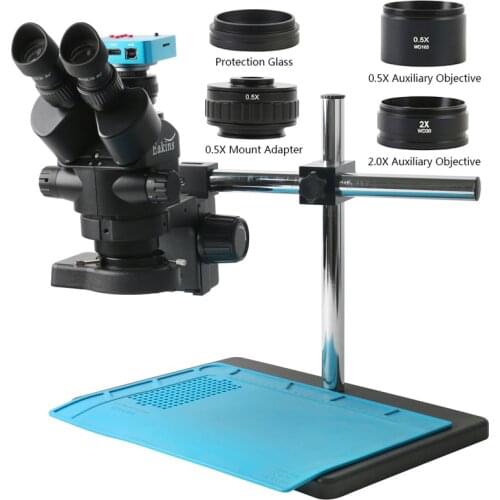 3.5X-90X 7X-45X Continuous Zoom Simul-Focal Trinocular Stereo Microscope +1080P 38MP Microscope Video Camera For PCB Repair