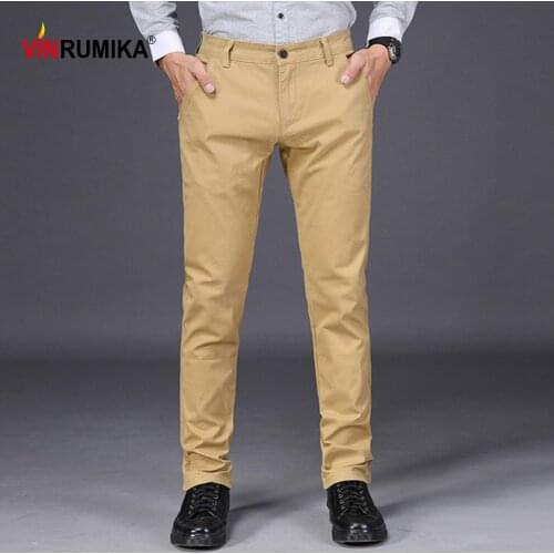 2020 Spring Autumn Mens Business Casual Straight Pant Man Khaki Cotton Profession Long Trouser Young Male Slim Black Work Pants