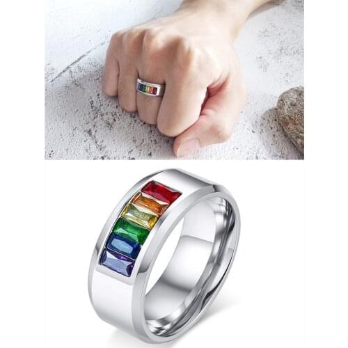 Friendship rings for 2 best friends rainbow multi color stones Stainless steel men women boy girl birthday party gifts size 5-13