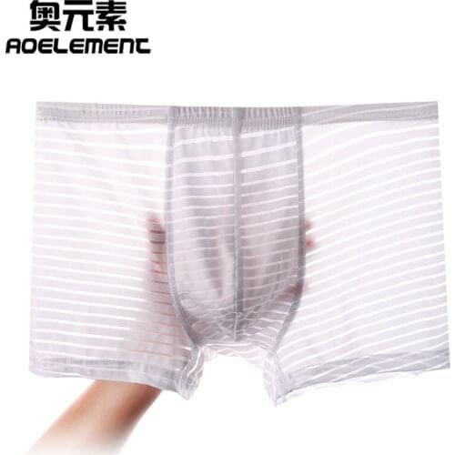 AOELEMENT Youth thin section mens ice silk underwear seamless breathable sexy boxer briefs transparent summer boxer briefs
