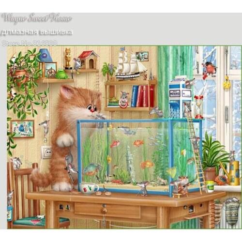 Diamond Mosaic Cat Cross Stitch Crystal Square Diy Diamond Painting Sets Unfinished Decorative Full Diamond Embroidery Needles