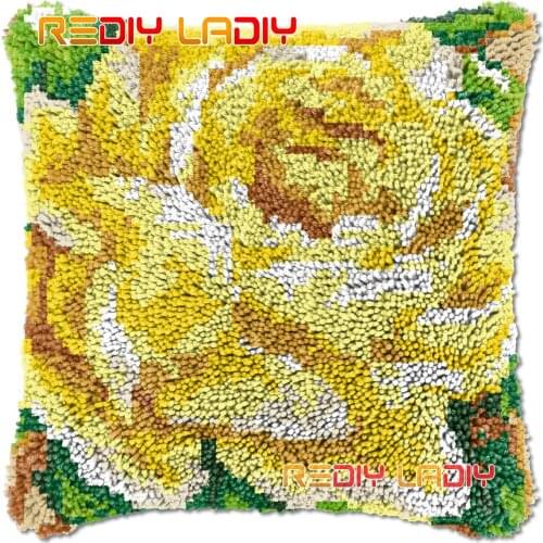 Latch Hook Cushion Yellow Flowers DIY Needlepoint Kits Chunky Acrylic Yarn Arts Crocheting Lofty Pillow Case Hobby & Crafts