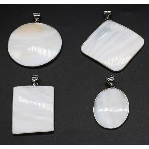 1pcs New Fashion Natural White Round Shell Pendants Rectangle Charms For DIY Jewelry Making Earring Necklace Girl Women Gift