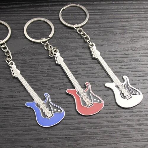 New Fashion Guitar Key chain Metal 5 Colour KeyChain Cute Musical Car Key Ring Silver Color Pendant For Man Women Party Gift