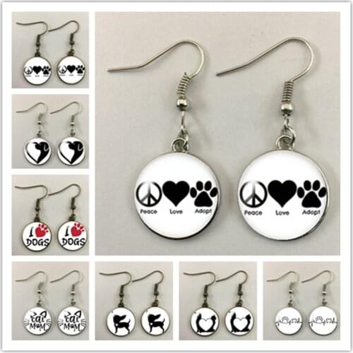 New style black cat face fish hook earrings funny cat pendant earrings glass dome cabochon ladies earrings jewelry gifts