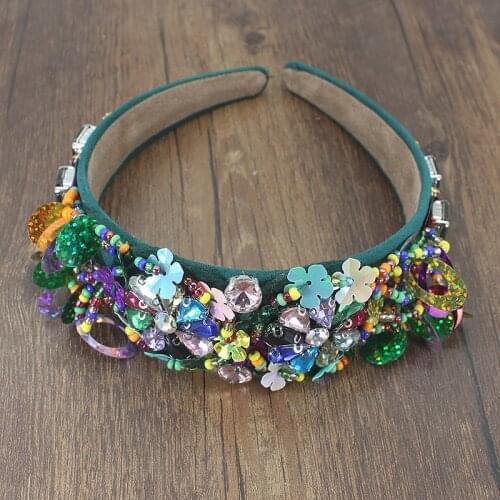 Exaggerated Personality Headband Baroque Luxury Colorful Rhinestone Flower Wide Headband Party Wedding Female Hair Jewelry