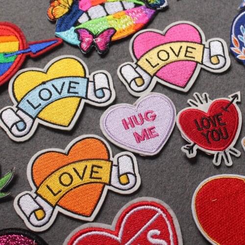 Embroidery Patch Heart-Shaped Patch Iron On Patches For Clothes DIY LGBT Badges Rainbow Patches On Clothing Stripes Accessory