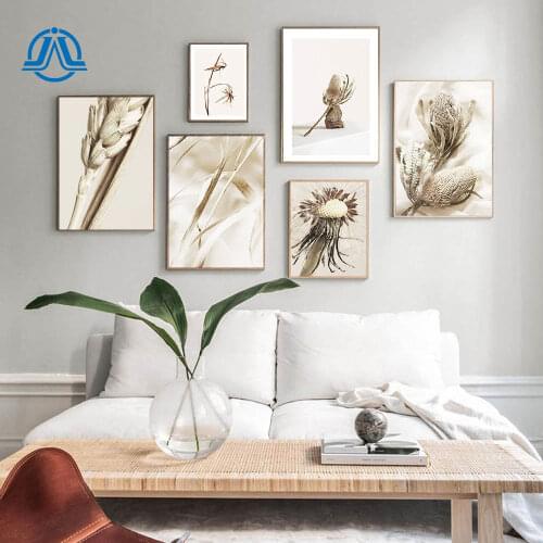 Boho Dry Wheat Poster Beige Plant Canvas Painting Dried Flowers Wall Art Print Minimalist Modern Picture For Living Room Decor