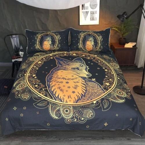 3D Wolf Demon Pattern Quilt Cover with 2 Pillowcase Fashion Bedding 3 Piece Set 3D Printing Available Size Comforter Cover
