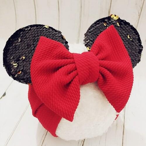 Baby Headband Girls Minnie Ear Headbands Newborn Big Bows Turban Toddler Sequin Headwrap Kids Wide Hairband Hair Accessories