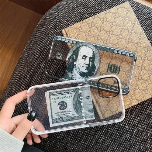 Dollar Banknote Clear Phone Case For iPhone 11 Pro Max 12 Pro XR X XS Max 8 7 Plus SE 2020 Fashion Graffiti Soft Silicone Cover