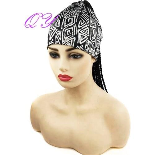 QY Hair HeadBand Wig Black Braided Wigs New Style Black and White Pattern Turban for Women Synthetic Hair