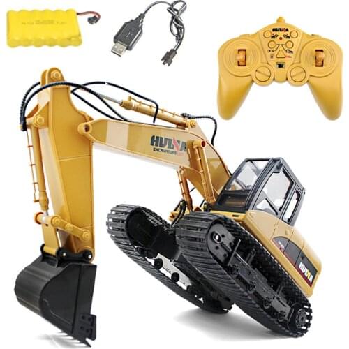 RC Car HuiNa Toys 1550 15Channel 2.4G 1/14 RC Car 680 Degree Rotation Metal Excavator Cool Sound/Light Effect Truck Boys Car Toy