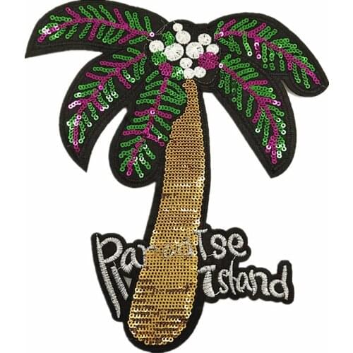 Sequined Coconut Tree Patches Embroidered Plants Tree Patch For Clothing Bag DIY Sewing Accessories Parches Para P0026