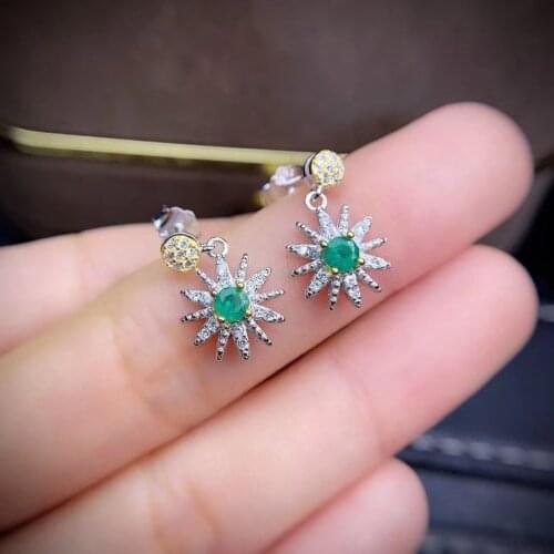 Real Natural Green Emerald gem earrings for beauty silver jewelry birthday party gift Earring