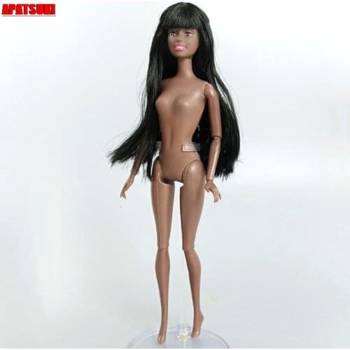 11.5" BJD Doll Nude Naked 11 Jointed Body Chocolate Movable Body Head With Black Long Straight Hair 1/6 Dolls Kids DIY Toys