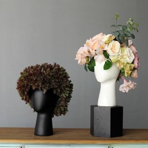 Scandinavian Human Head Model Ceramic Vase Creative Portrait Round Hole Flower Arrangement Flower Container Home Decoration