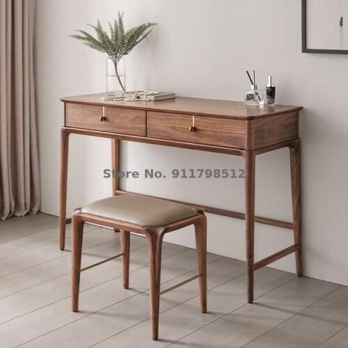 Nordic light luxury solid wood dressing stool home modern minimalist bedroom dressing table stool microfiber leather square make